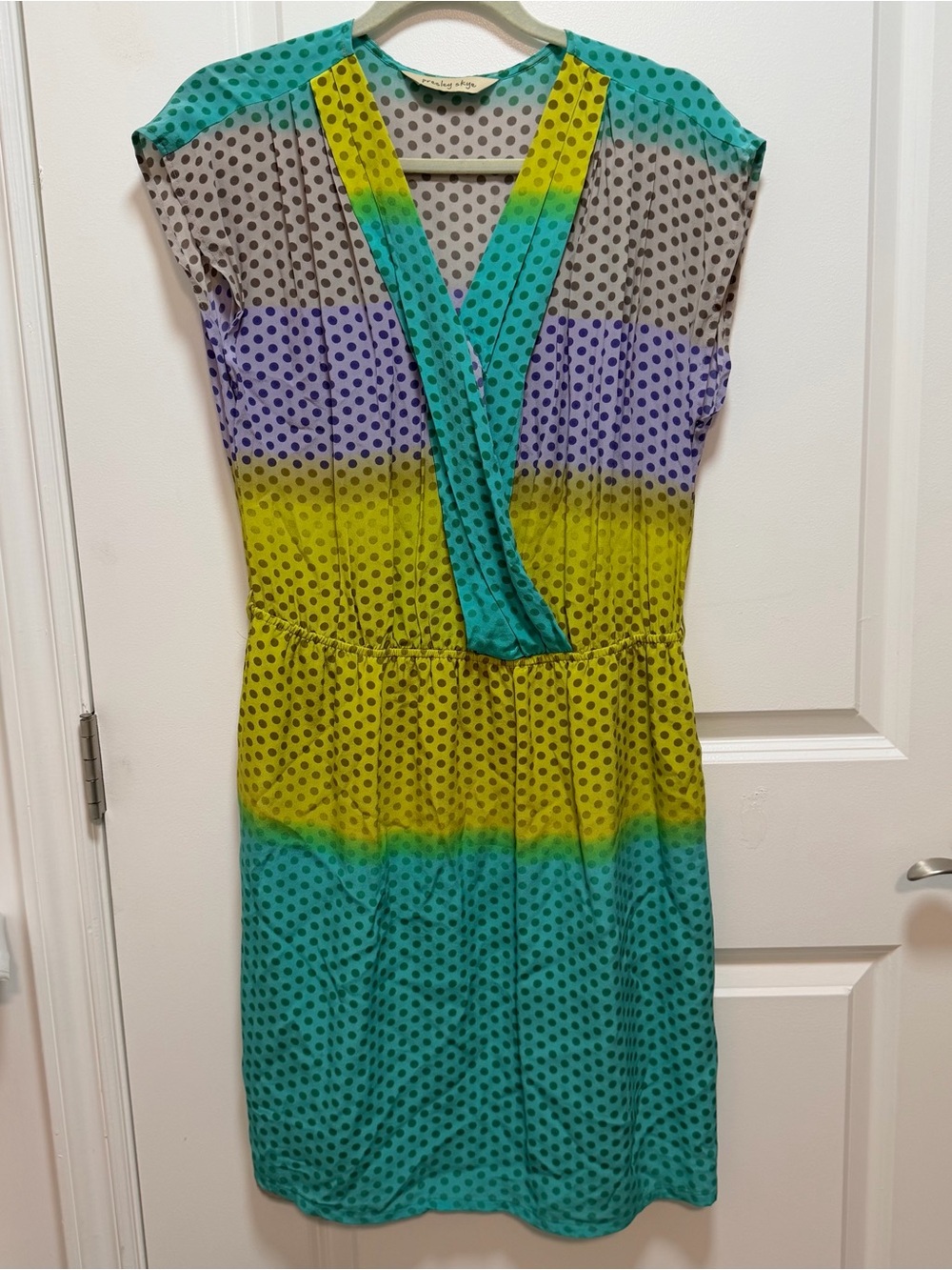 Presley Skye Teal, Yellow & Lavender Polka Dot Midi Dress size M